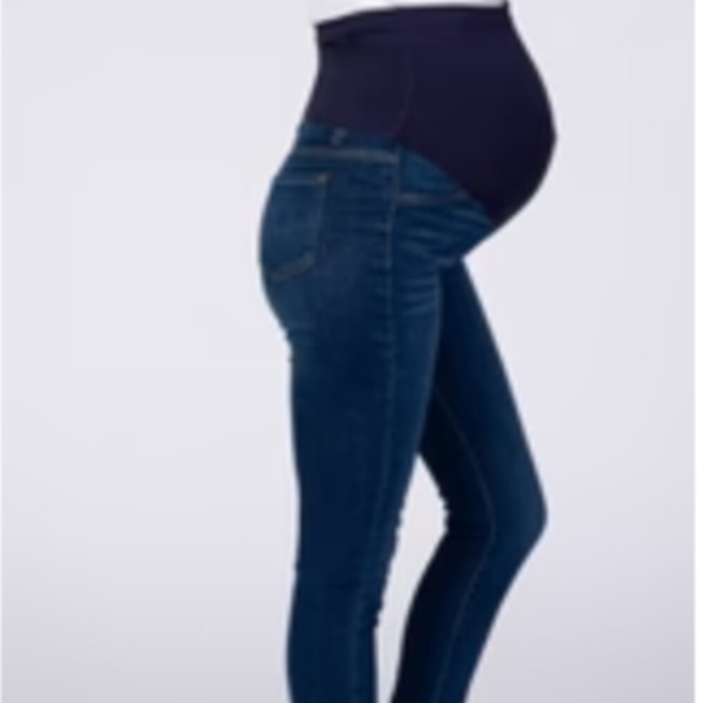 Pinkblush Maternity Skinny Jeans in Dark Blue with Navy Panel